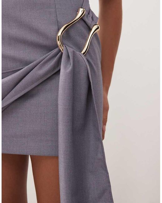 Lioness Purple Martini Structured High Neck Drape Waist Metal Hardware Detail Mini Dress