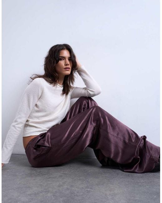TOPSHOP White Crinkle Satin Pants