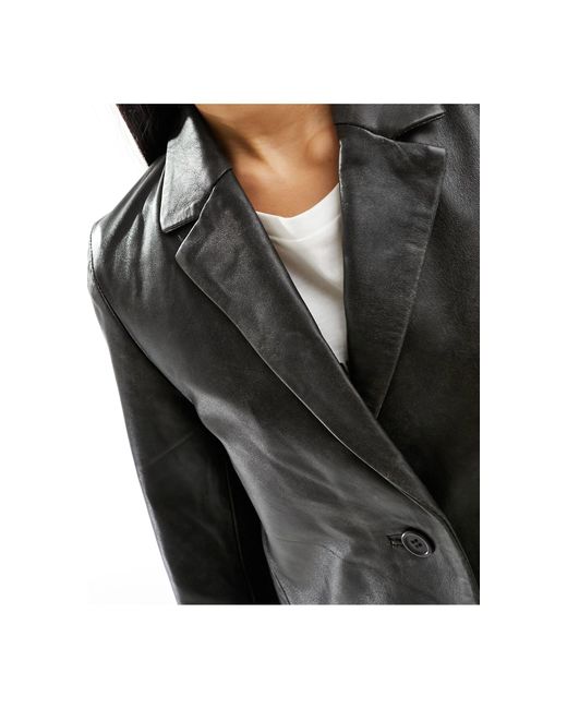 Muubaa Black Oversized Boxy Leather Tailored Blazer