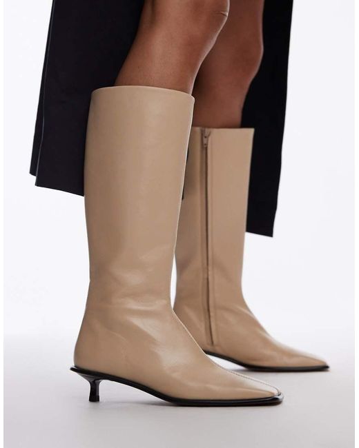 TOPSHOP Black Taylor Premium Leather Knee High Heeled Sock Boots