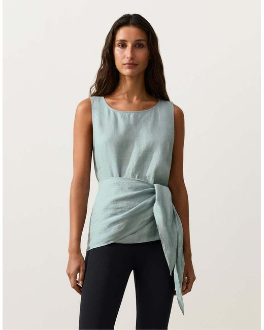 Oysho White Sleeveless Top With 100% Linen Scarf