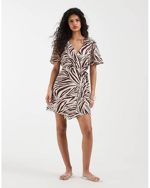 Vero Moda White Flutter Sleeve Wrap Front Mini Dress