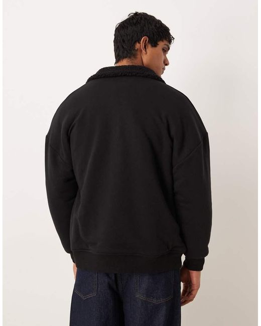 ASOS Black Relaxed Zip-through With Borg Lining for men