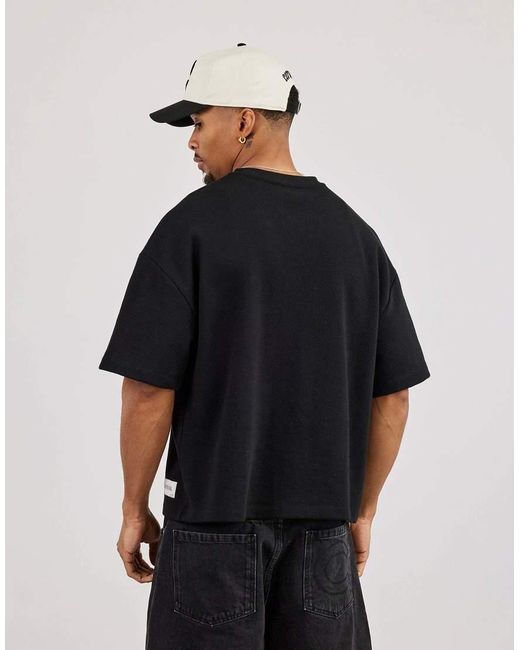 CERNUCCI Black Boxy Waffle Print T-Shirt for men