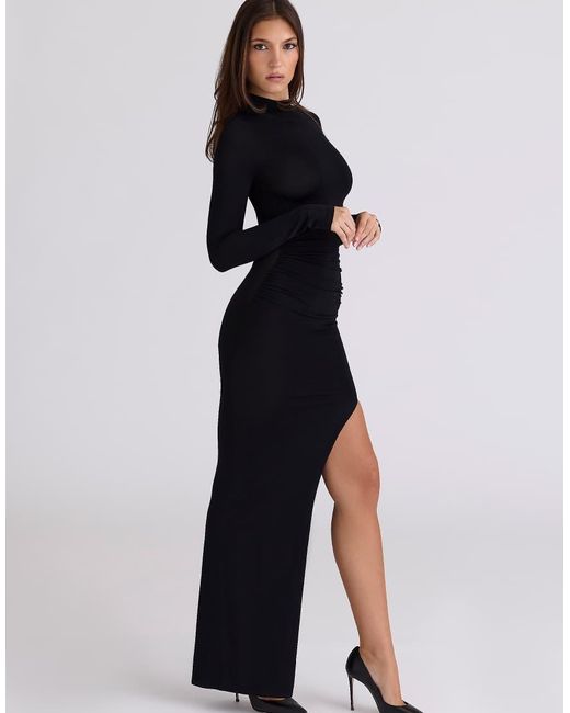 House Of Cb Blue Anais Thigh Split Gathered Maxi Dress