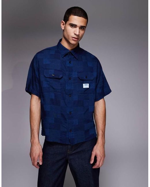 HUGO Blue Oversized Patterned Shirt for men