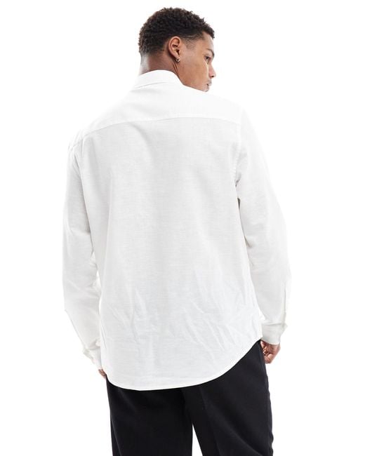 ASOS White Wedding Smart Linen Regular Fit Shirt With Penny Collar for men