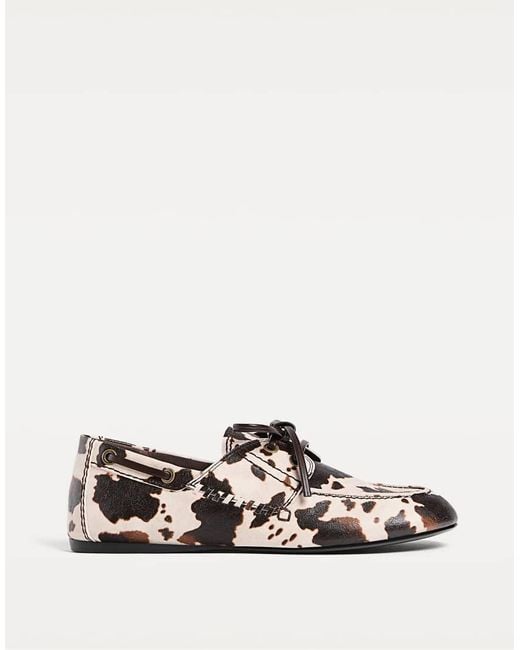 Stradivarius White Soft Animal Print Loafers