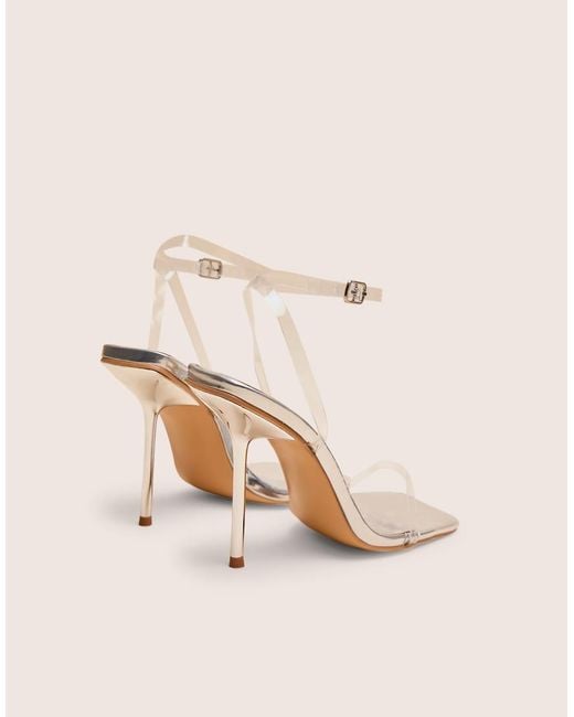 Public Desire Blue Rya Mirror Square Toe Strappy Barely There Stiletto High Heels