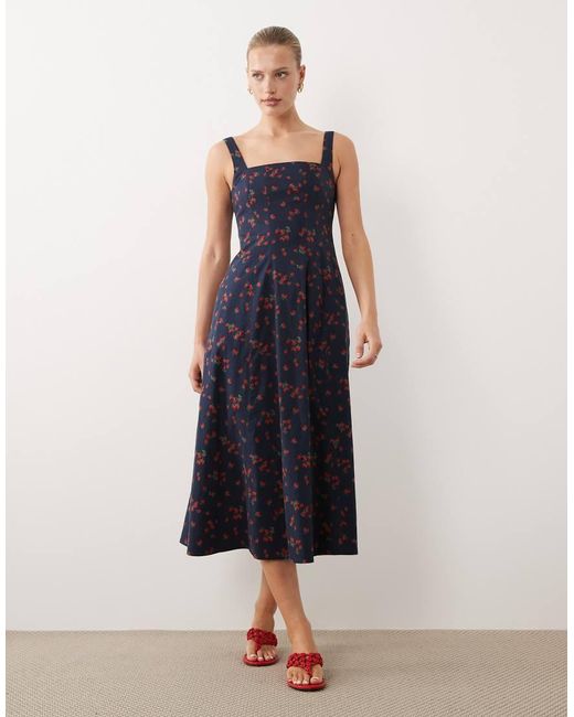 Abercrombie & Fitch Blue Sleeveless Midi Dress With Godet Hem