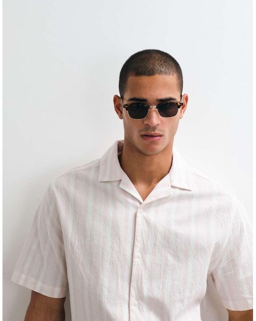 ASOS White Relaxed Linen Look Stripe Shirt for men
