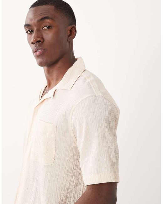 River Island Natural Regular Fit Seersucker Shirt for men