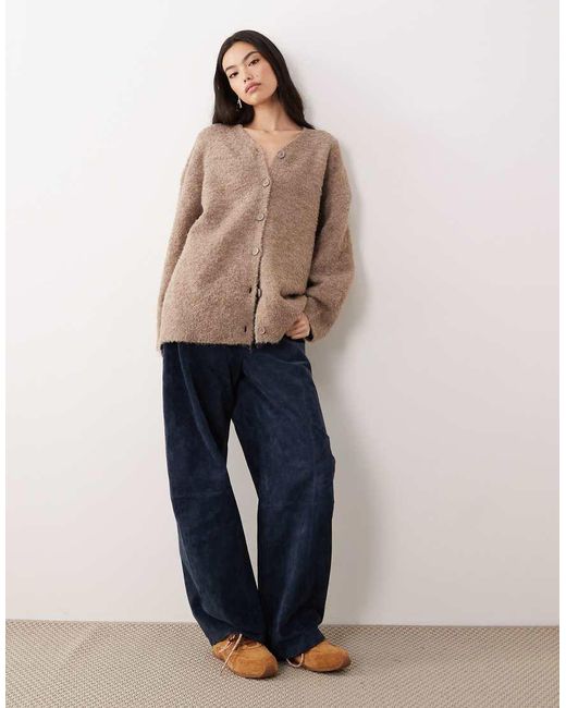 ASOS Natural Oversized High V-neck Boyfriend Cardigan