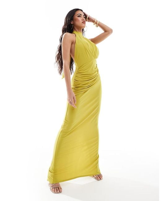 Flounce London Yellow High Neck Maxi Dress