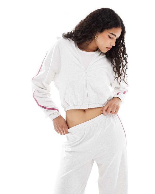Cotton On White Departure Lounge Crop Zip-through Hoodie