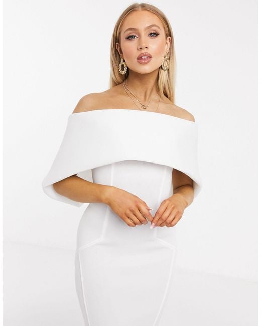White bardot hot sale frill midi dress