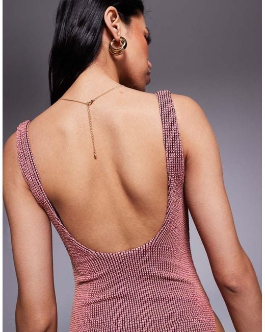 ASOS Purple Willow Waffle Texture Square Neck Swimsuit