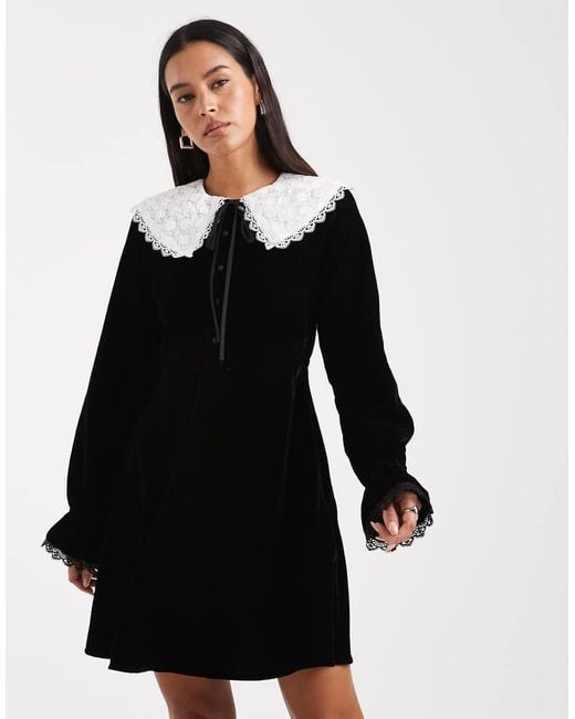 Miss Selfridge Black Velvet Collar Mini Dress