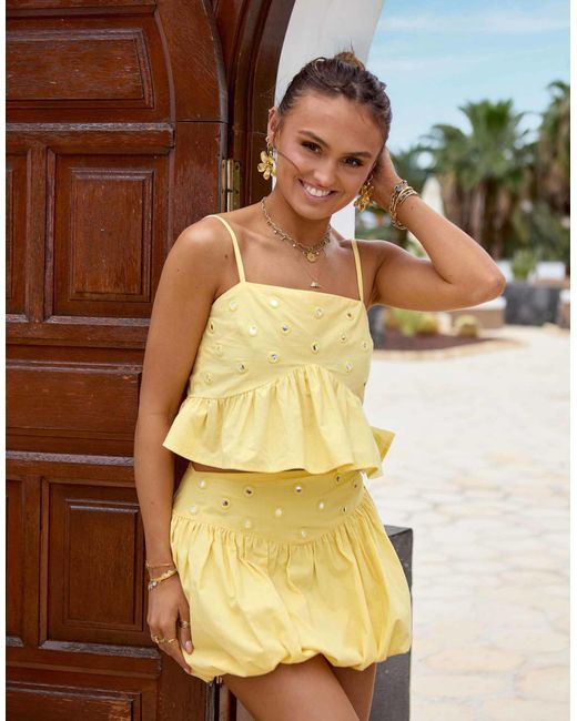 South Beach Metallic X Misha Grimes Mirrored Frill Crop Beach Top