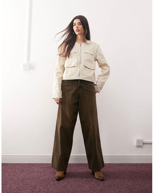 Monki Natural Utlity Jacket With Zip Off Sleeves