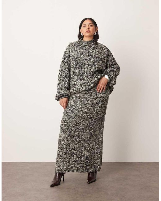 ARRANGE Brown Curve Cable Knit High Neck Jumper With Volume Sleeve