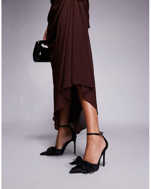 Public Desire Black Verde Heeled Shoes With Bow Detailing