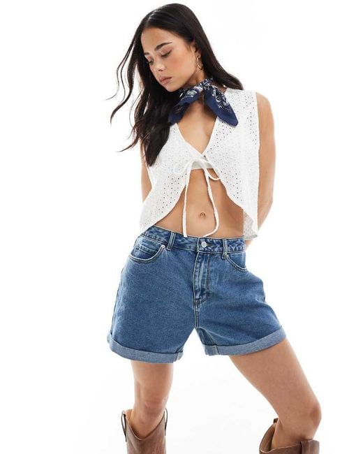 Vero Moda Blue Loose Denim Shorts With Turn Up