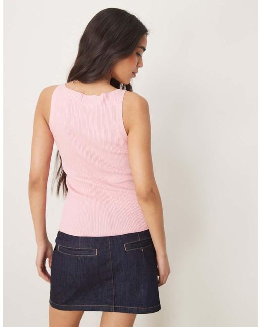 ASOS Pink Knit Slash Neck Ribbed Cami Top