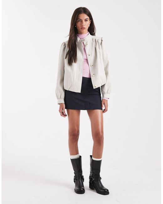 Miss Selfridge Natural Faux Leather Gathered Detail Jacket