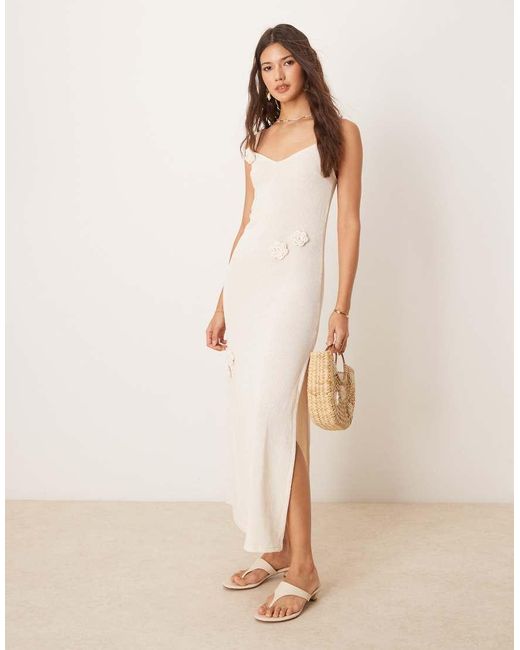 New Look Crochet Flower Maxi Beach Dress in Natural