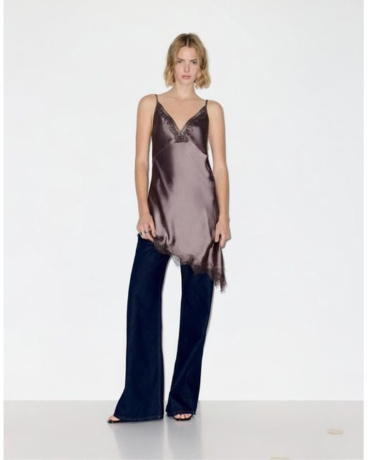 Pull&Bear Brown Asymmetric Lace Camisole Top