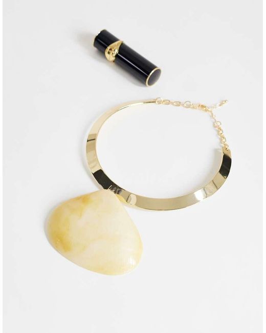 TOPSHOP Metallic Mira Statement Necklace With Shell Pendant