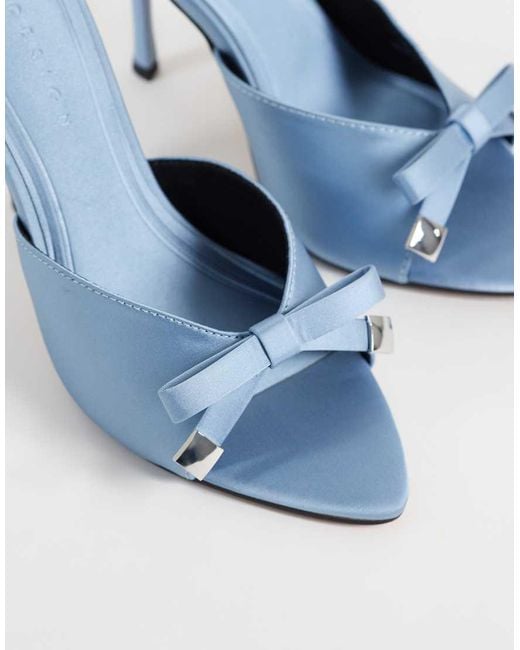 ASOS Blue Nelly Bow Detail High Heeled Mules