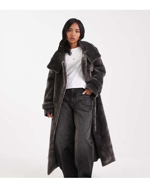 ASOS Black Asos Design Petite Longline Cosy Borg Funnel Neck Coat