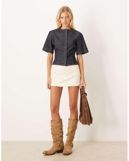 ASOS Blue Denim Collarless Short Sleeve Top
