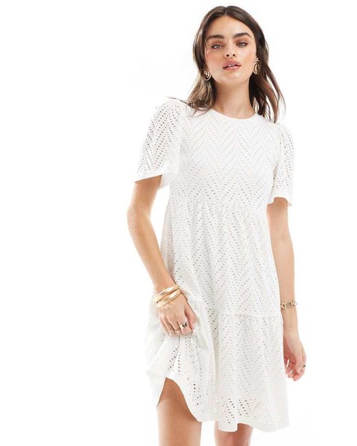 Jdy White Broderie Mini Dress