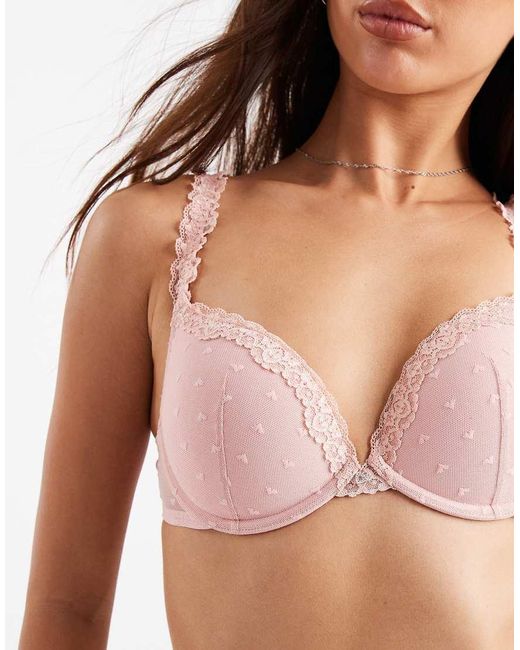 Lindex Pink Heart Mesh And Lace Underwired Padded Bra