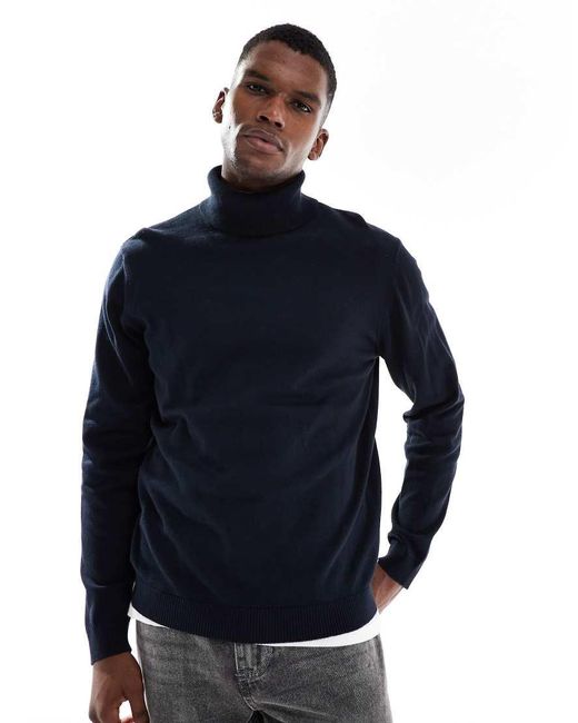 Jack & Jones Blue Roll Neck Jumper for men