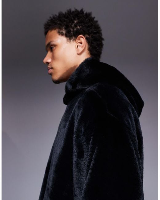 ASOS – oversize-kapuzenpullover aus kunstpelz mit seitlichen eingriffstaschen in Gray für Herren