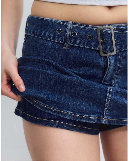 Stradivarius Blue Denim Skort With Belt