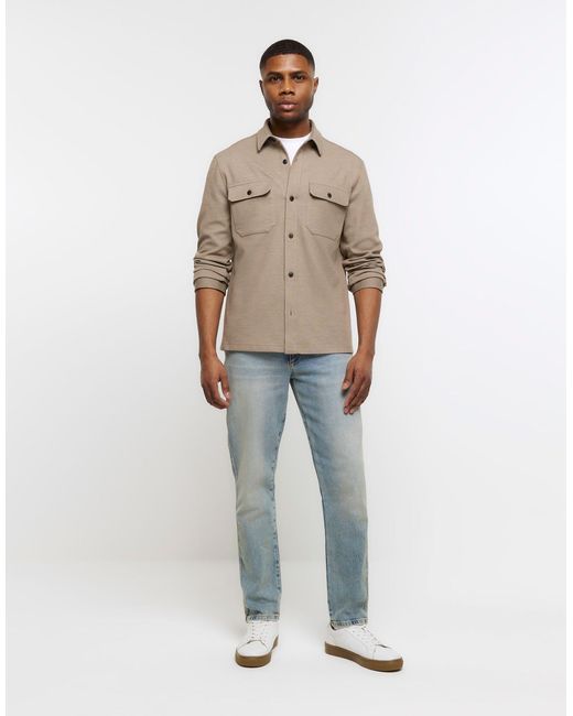 River Island Brown Regular Fit Pocket Jersey Overshirt for men