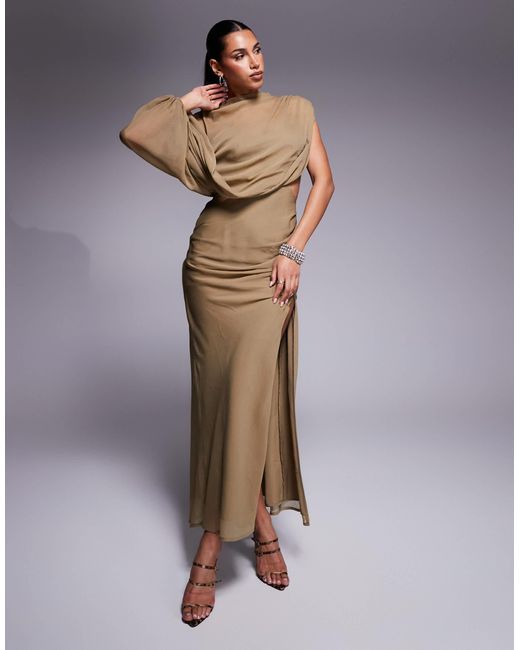 Anaisa Asymmetric Neckline Draped Maxi Dress Oyster main image 0