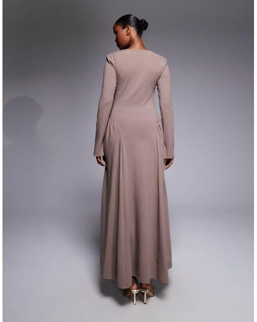 ASOS Brown Scoop Neck Long Sleeve Drop Waist Midi Dress