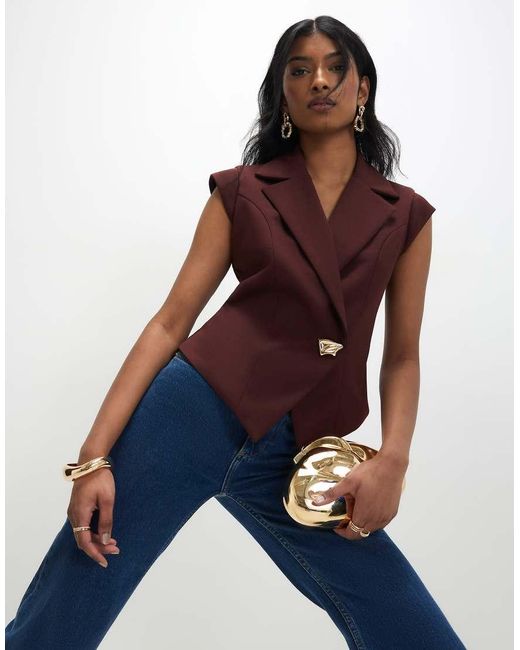 River Island Blue Cap Sleeve Twill Waistcoat