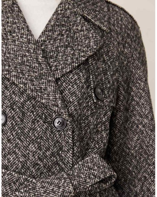 Miss Selfridge Natural Herringbone Belted Trench Coat