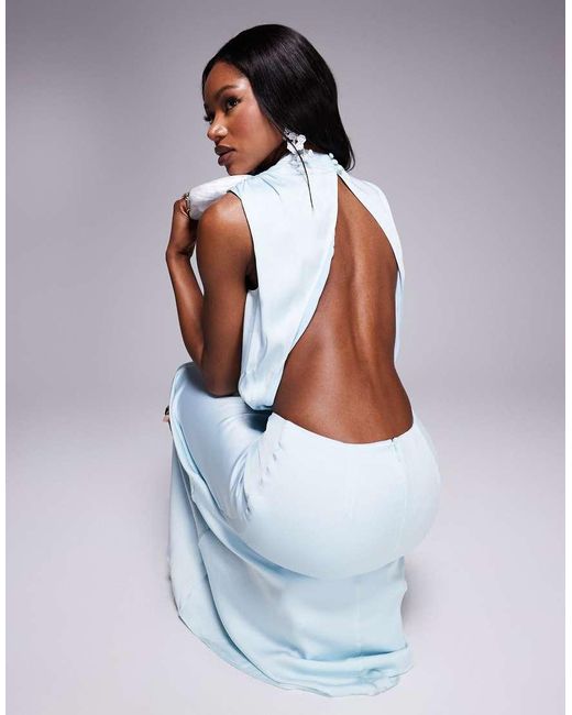 Bardot Gray Open Back High Neck Maxi Dress