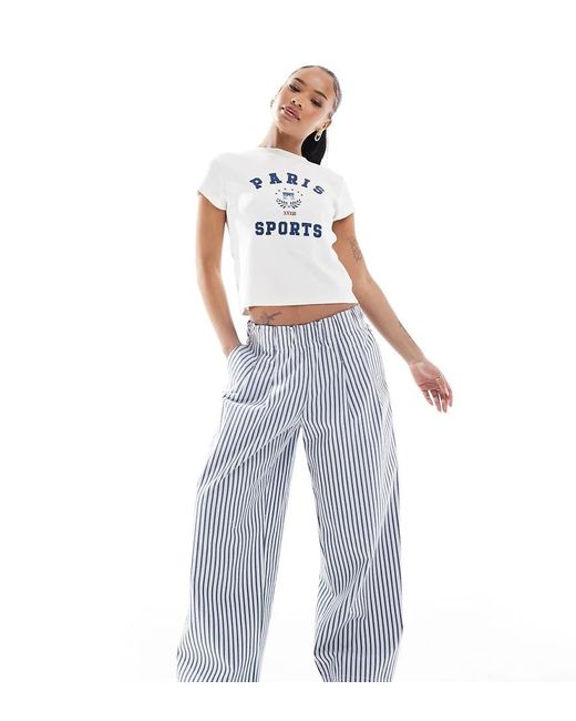 Pantalones Color Crudo A Rayas De Pernera Ancha Con Diseño Sin Cierres Fruncido De Petite ASOS de color Blue