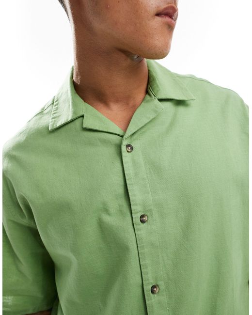 ASOS Green Boxy Oversized Linen Blend Shirt With Revere Collar for men