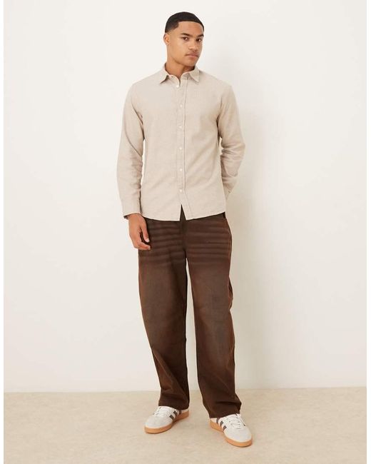 SELECTED Natural 100% Cotton Oversized Boxy Brushed Shirt for men