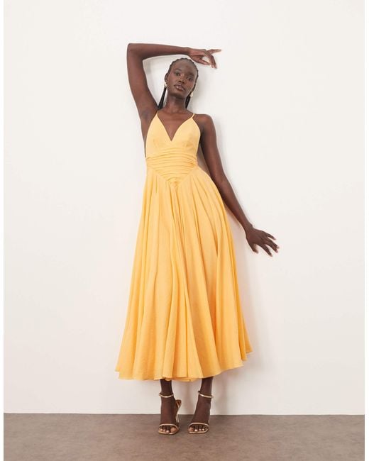 ARRANGE Diamond Waist Super Full Midi Dress in Natural | Lyst